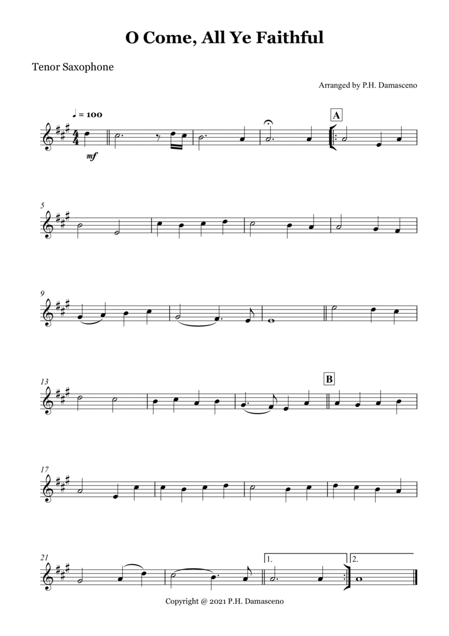 O Come, All Ye Faithful - Tenor Saxophone Solo Tenor Saxophone scores gallery preview page 1