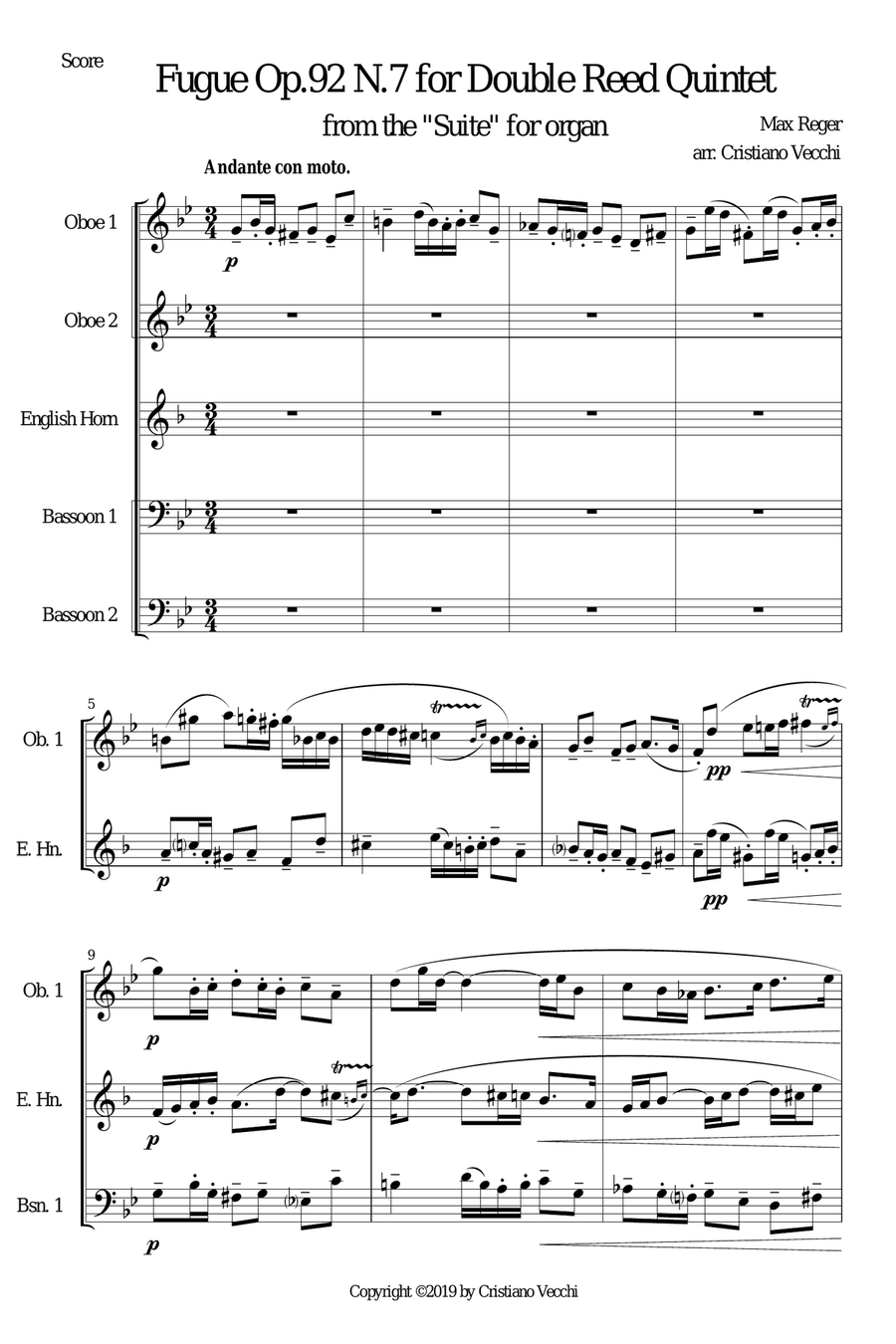 Fugue Op.92 N.7 for Double Reed Quintet Woodwind Quintet scores gallery preview page 1