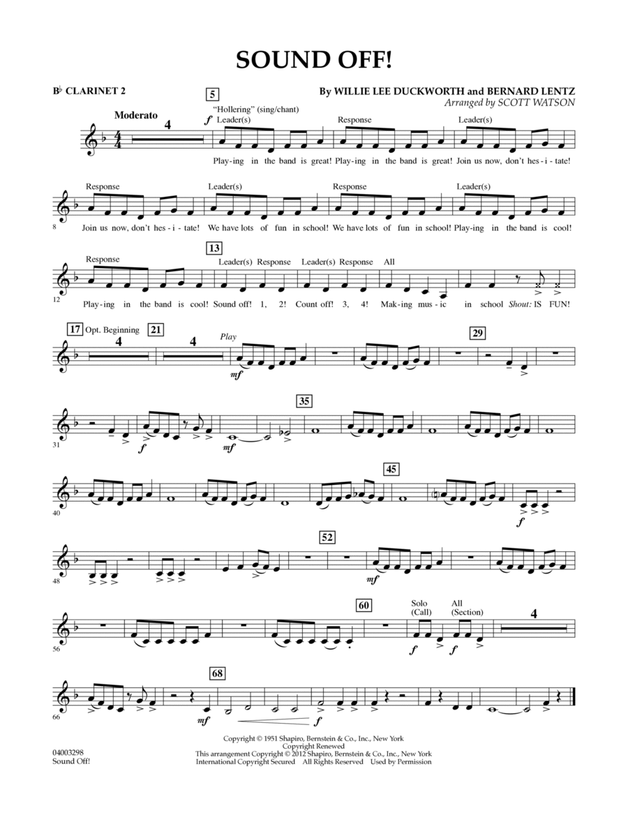 Sound Off - Bb Clarinet 2 Concert Band scores gallery preview page 1