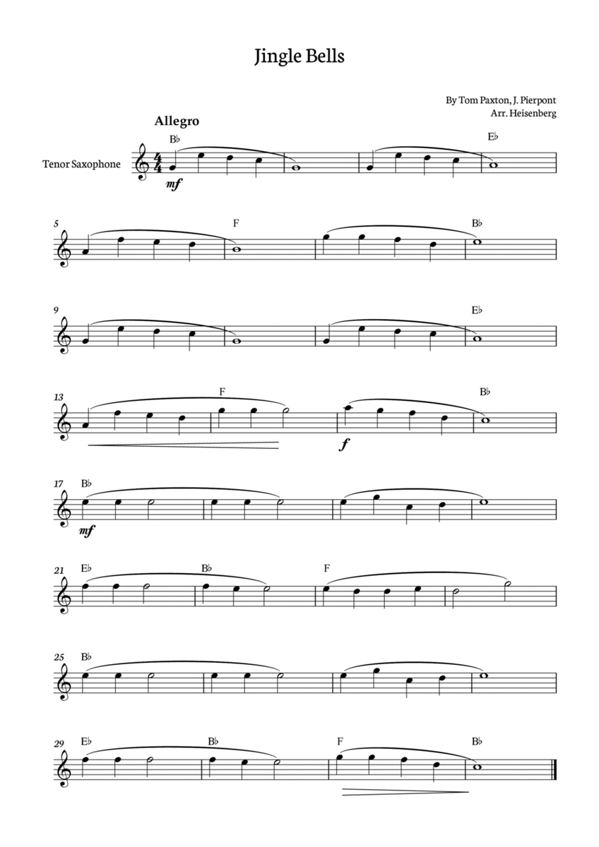 Jingle Bells for Tenor Saxophone with chords image number null