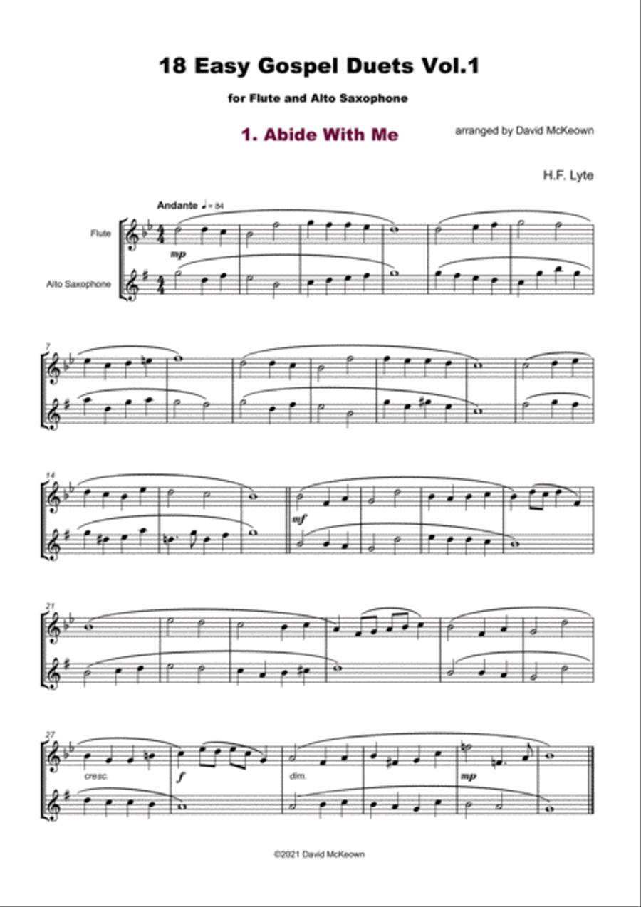 18 Easy Gospel Duets Vol.1 for Flute and Alto Saxophone Woodwind Duet scores gallery preview page 3