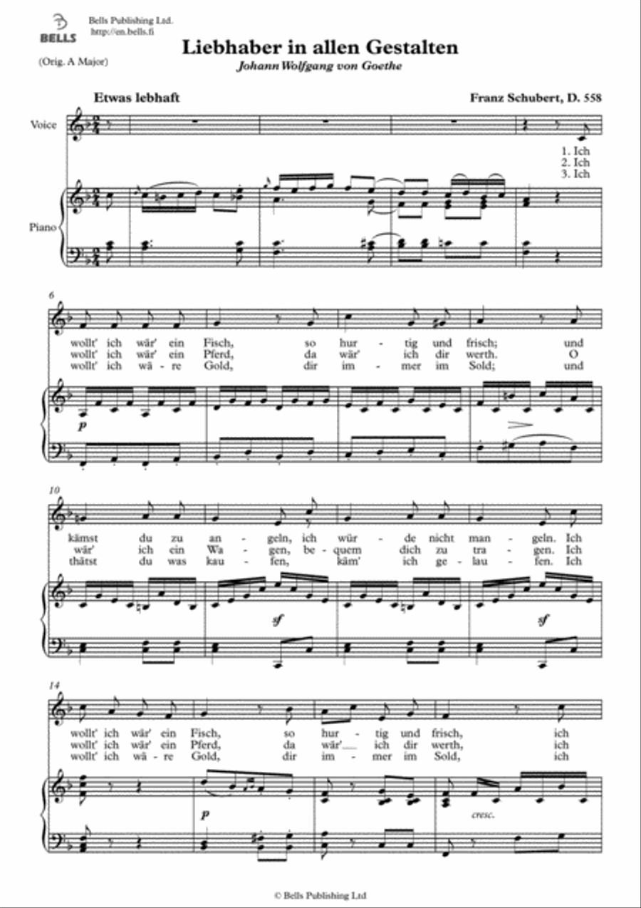 Liebhaber in allen Gestalten (D. 558) (F Major) Voice Solo scores gallery preview page 1