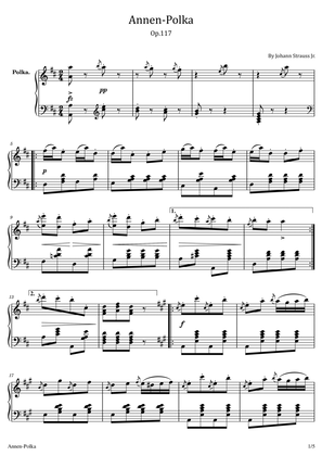 Book cover for Annen-Polka - Op.117 – Johann Strauss Jr. - For Piano Solo Original