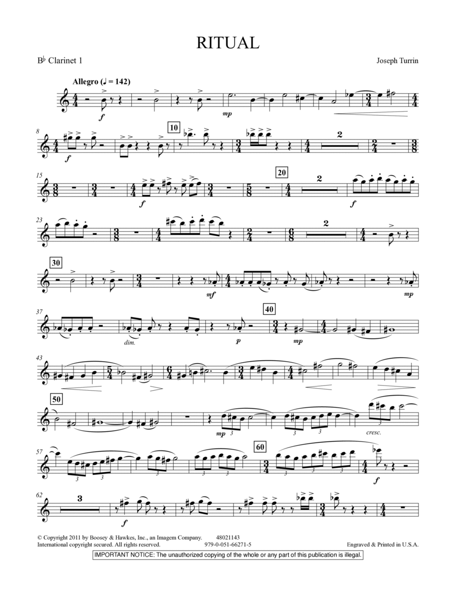 Ritual - Bb Clarinet 1 Ritual - Bb Clarinet 1 Concert Band scores gallery preview page 1