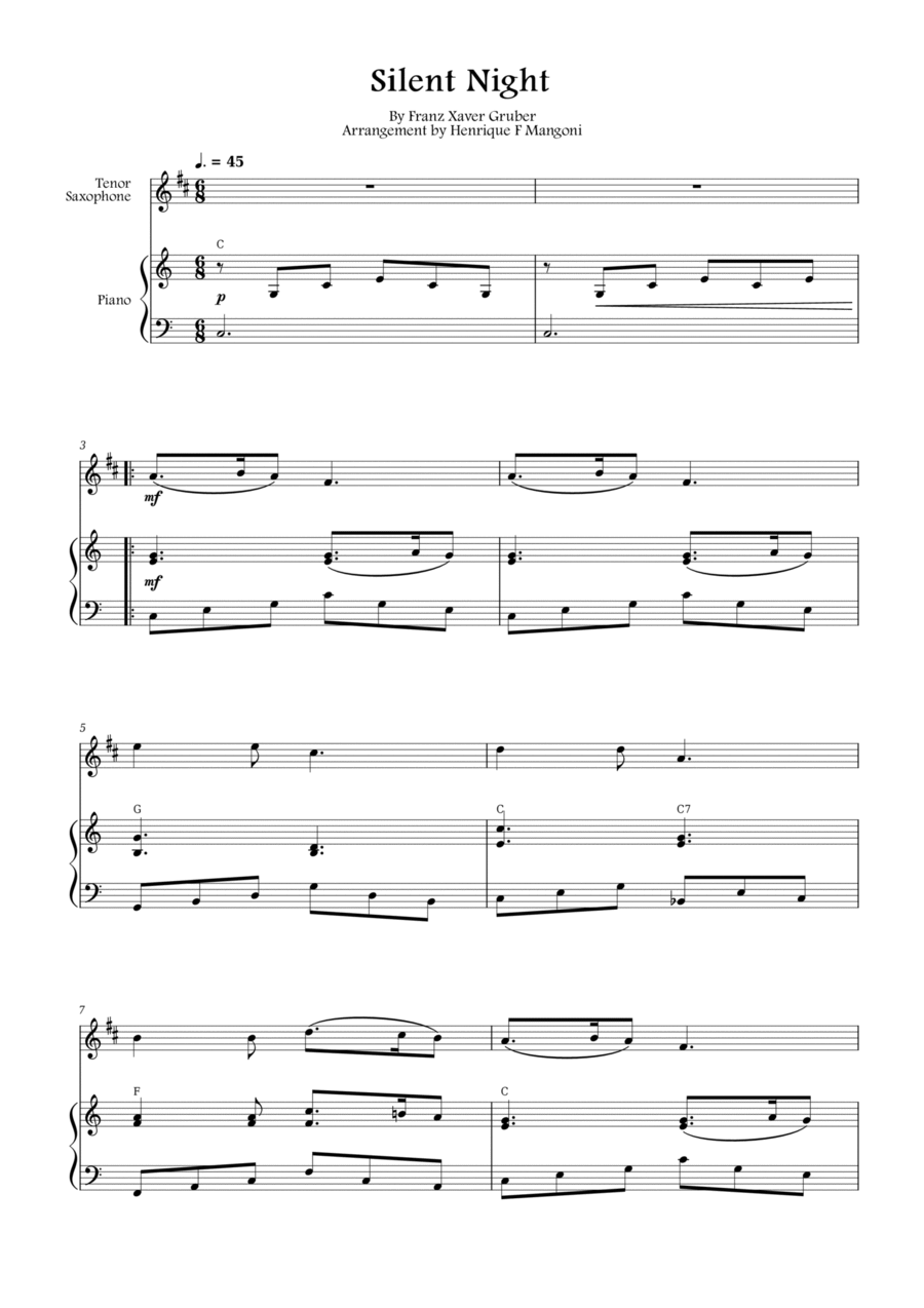 Silent Night (Stille Nacht) Tenor Saxophone scores gallery preview page 1