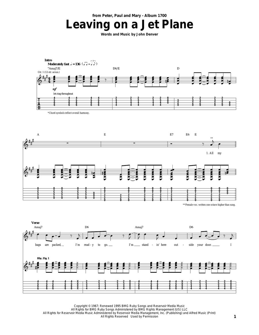 Leaving On A Jet Plane Acoustic Guitar scores gallery preview page 1