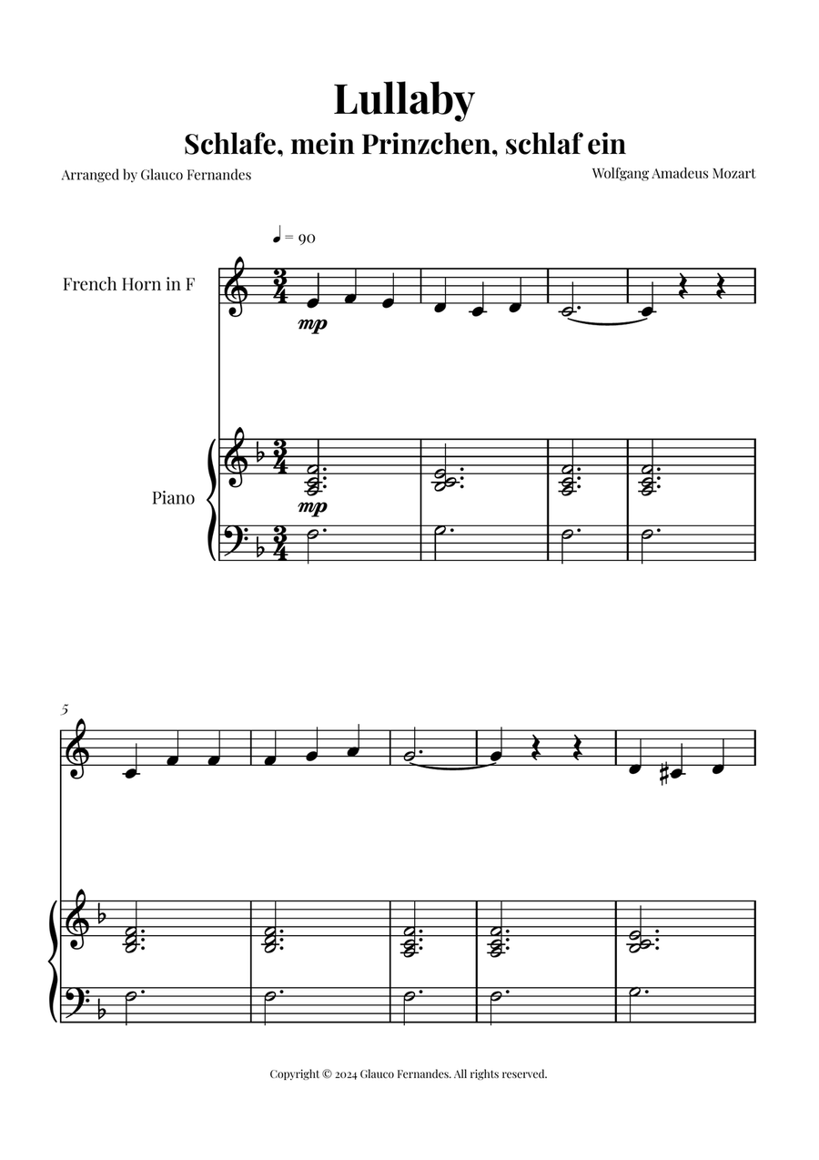 Mozart's Lullaby Chamber Music scores gallery preview page 1