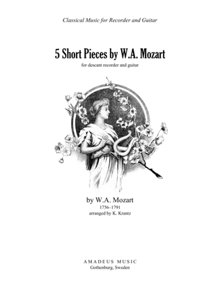 Book cover for 5 short pieces by Mozart for descant recorder and guitar