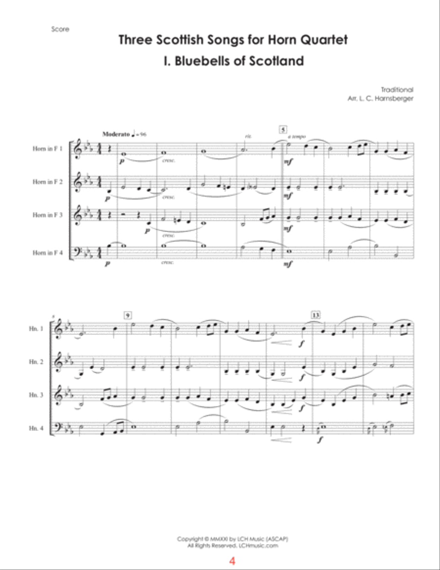 Three Scottish Songs for Horn Quartet French Horn Quartet scores gallery preview page 4