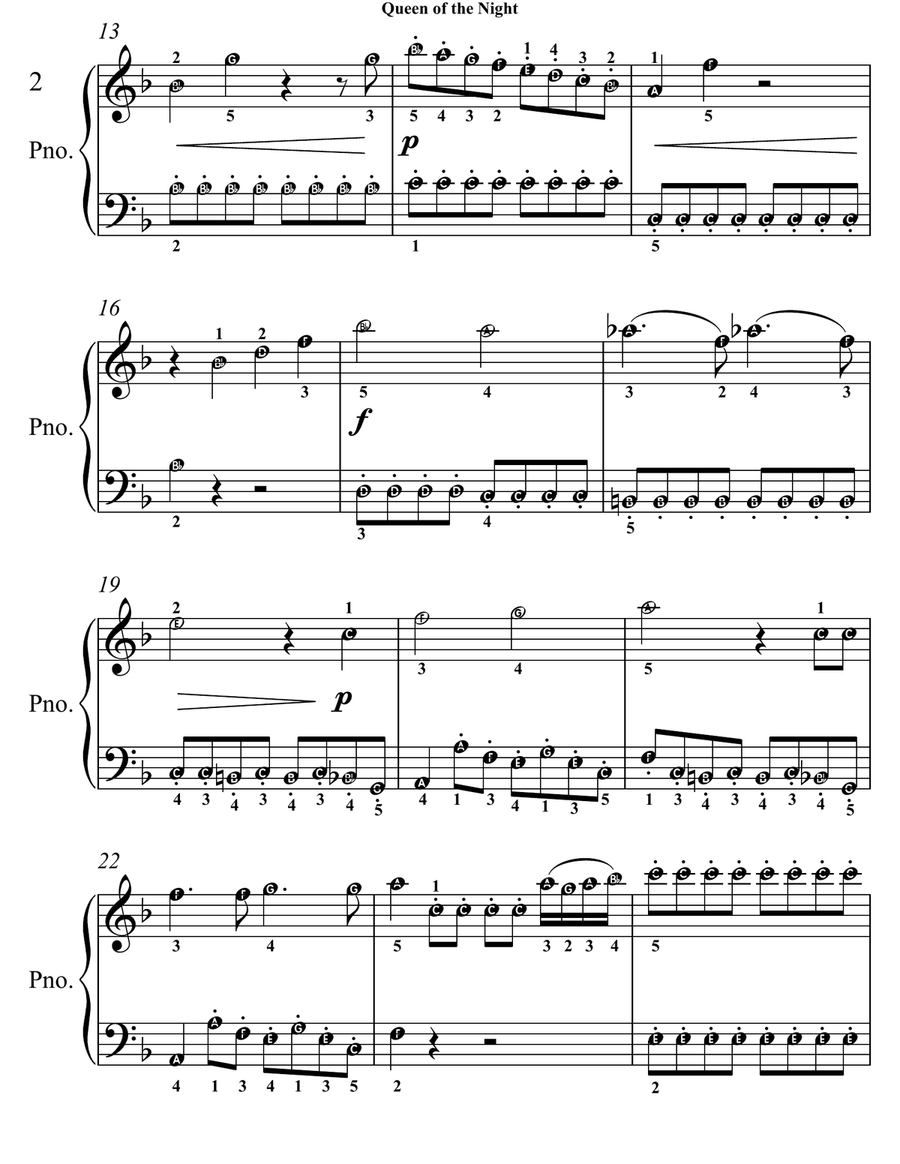 Queen of the Night Magic Flute Easy Piano Sheet Music Easy Piano scores gallery preview page 3