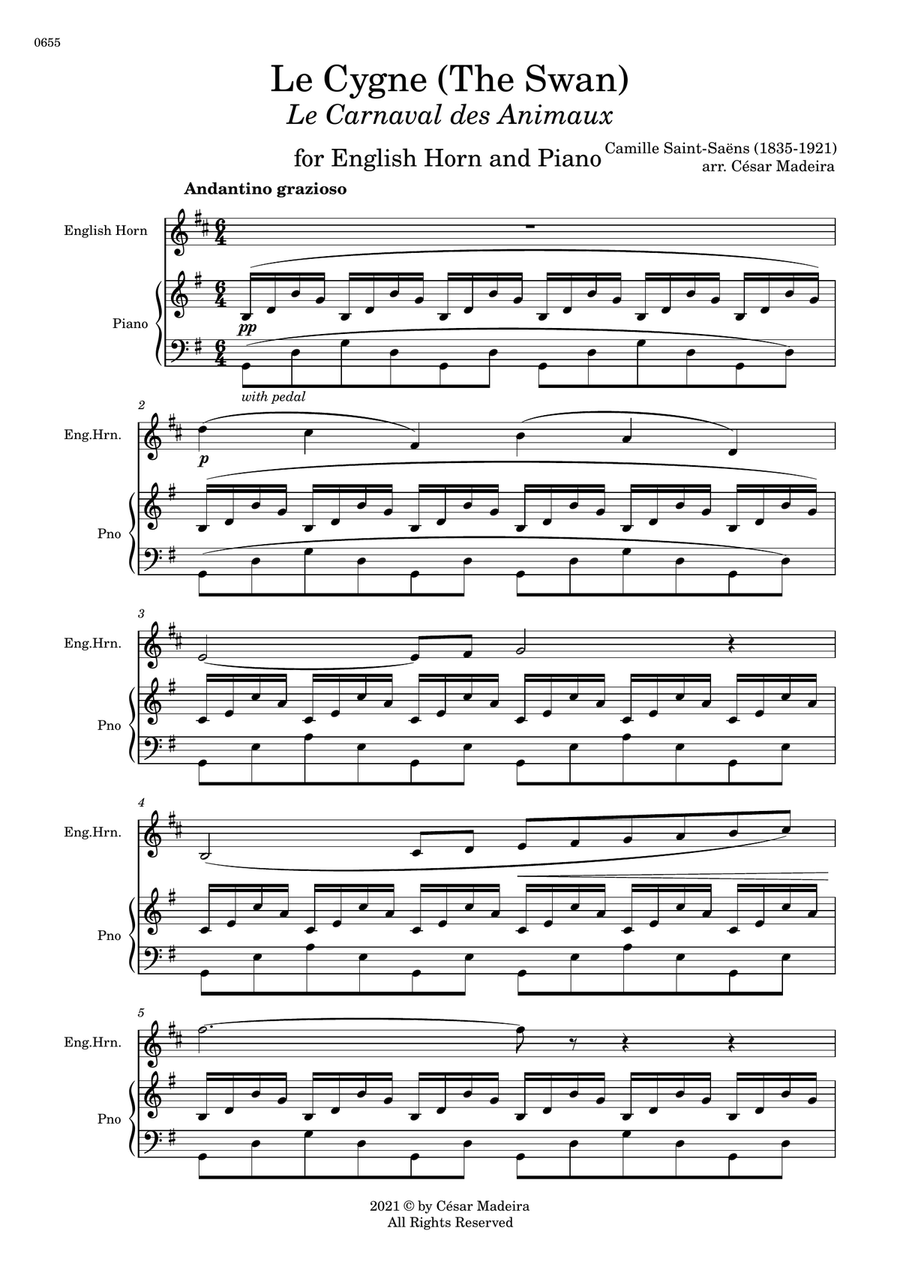 The Swan (Le Cygne) by Saint-Saens - English Horn and Piano (Full Score and Parts) English Horn scores gallery preview page 2