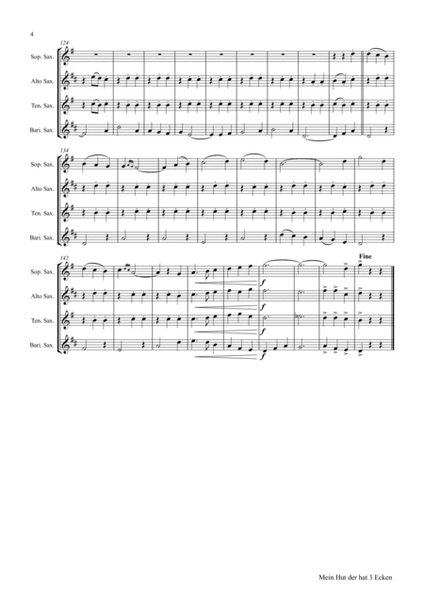 Mein Hut der hat 3 Ecken (My hat, it has three corners) - Folk - Saxophone Quartet