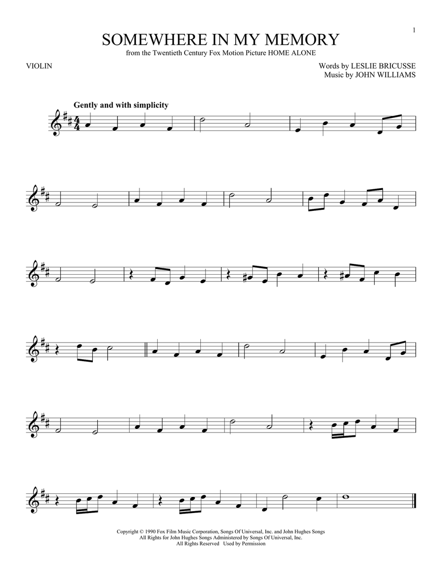 Somewhere In My Memory Violin Solo scores gallery preview page 1