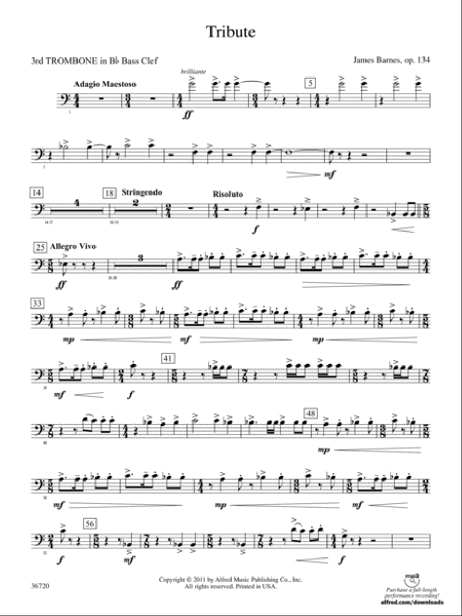 Tribute: (World Part) 3rd B-flat Trombone B.C. Concert Band scores gallery preview page 1