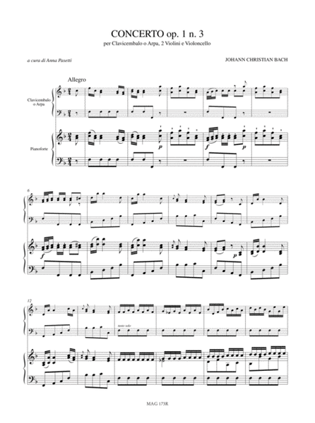 Concerto Op. 1 No. 3 for Harpsichord or Harp, 2 Violins and Violoncello