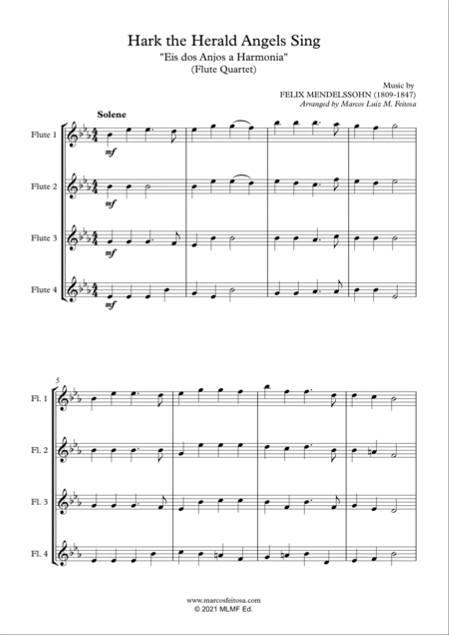 Hark The Herald Angels Sing (Eis dos Anjos a Harmonia) - Flute Quartet Flute Quartet scores gallery preview page 3