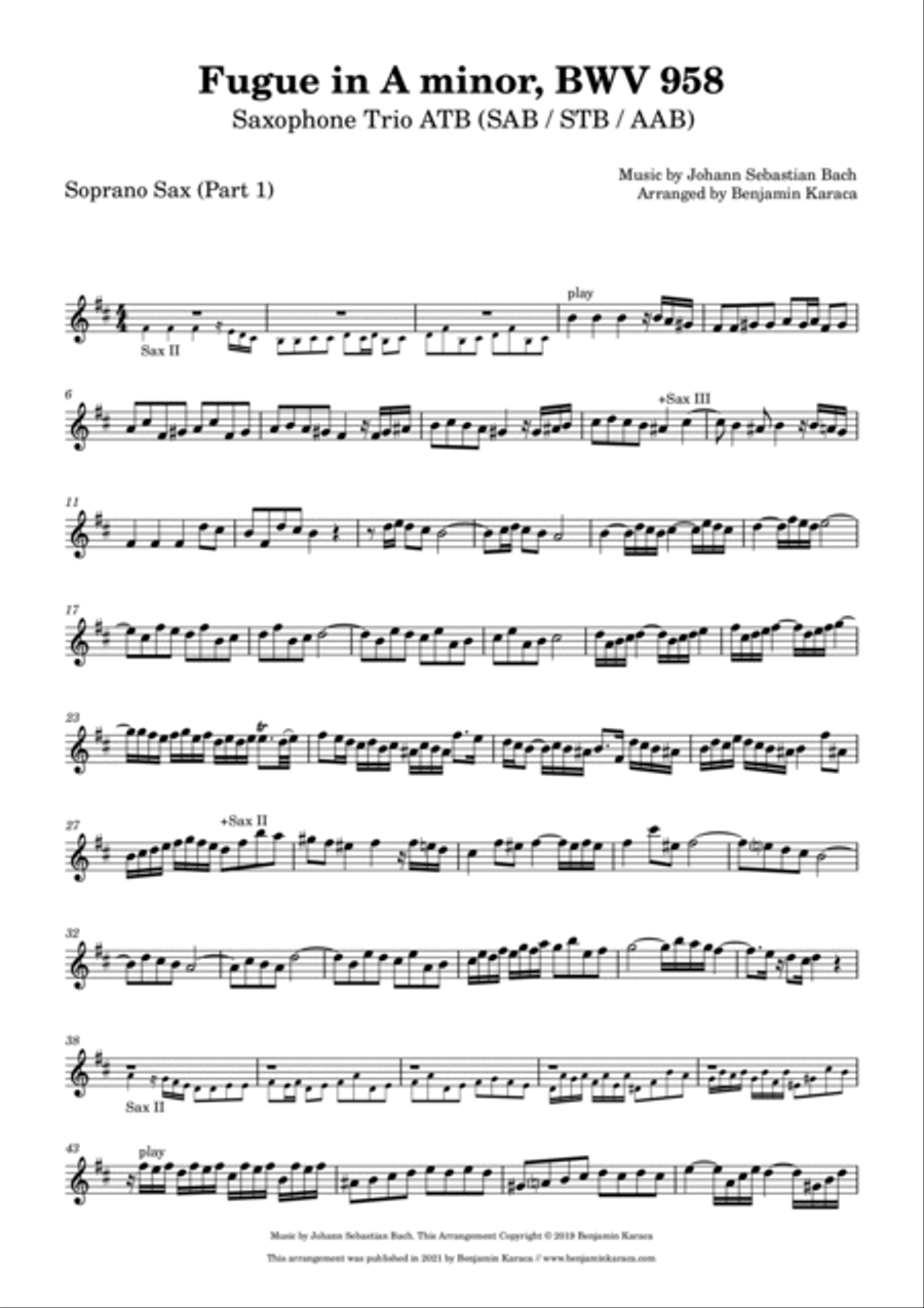 Fugue in A minor, BWV 958 Woodwind Trio scores gallery preview page 3