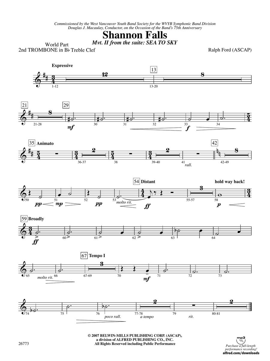 Shannon Falls (Movement 2 from Sea to Sky): (World Part) 2nd B-flat Trombone T.C.