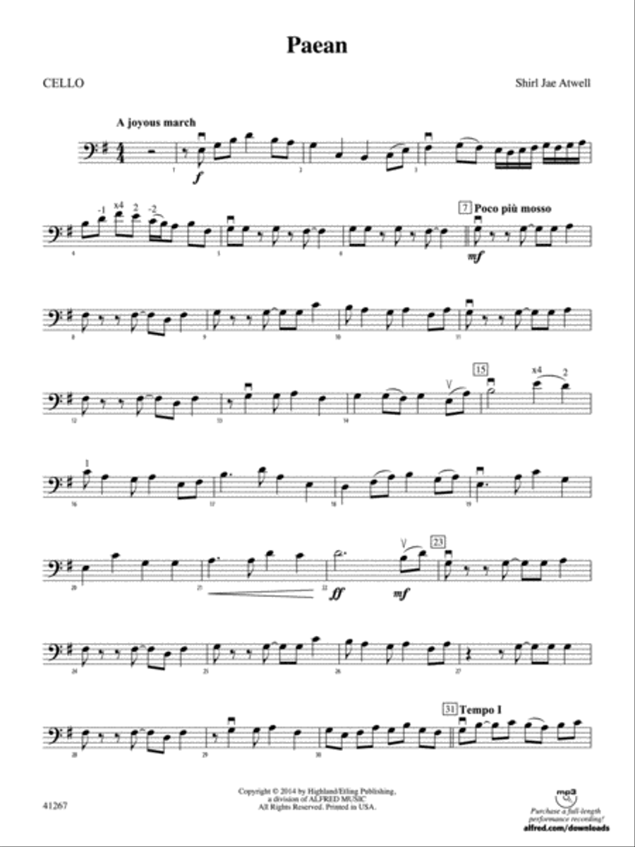 Paean: Cello String Orchestra scores gallery preview page 1