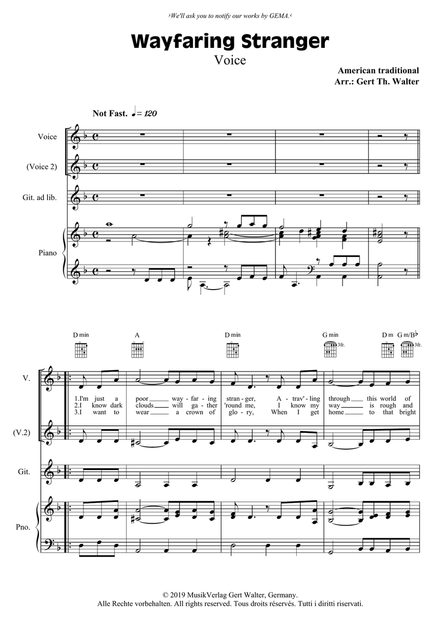 Wayfaring Stranger Voice Solo scores gallery preview page 1