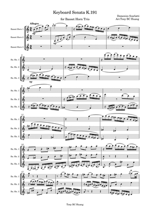 Book cover for Keyboard Sonata K.191 for Basset Horn Trio