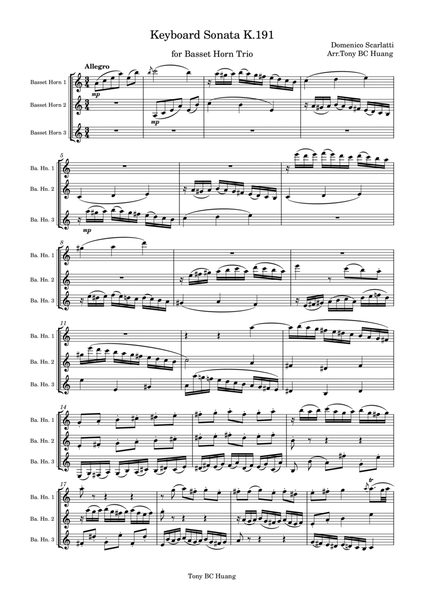 Keyboard Sonata K.191 for Basset Horn Trio image number null