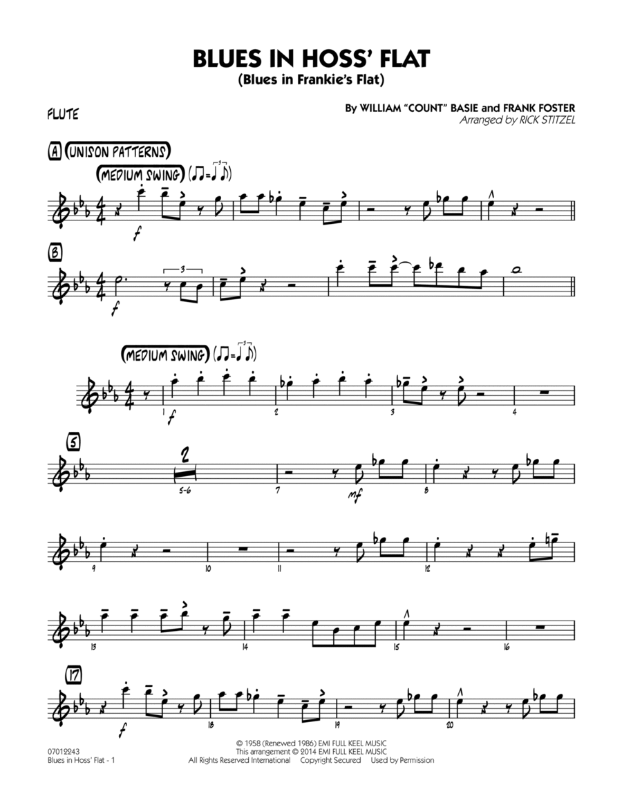 Blues in Hoss' Flat (Blues in Frankie's Flat) - Flute Jazz Ensemble scores gallery preview page 1