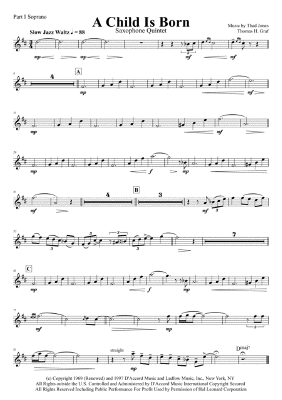 A Child Is Born Saxophone Quintet scores gallery preview page 5