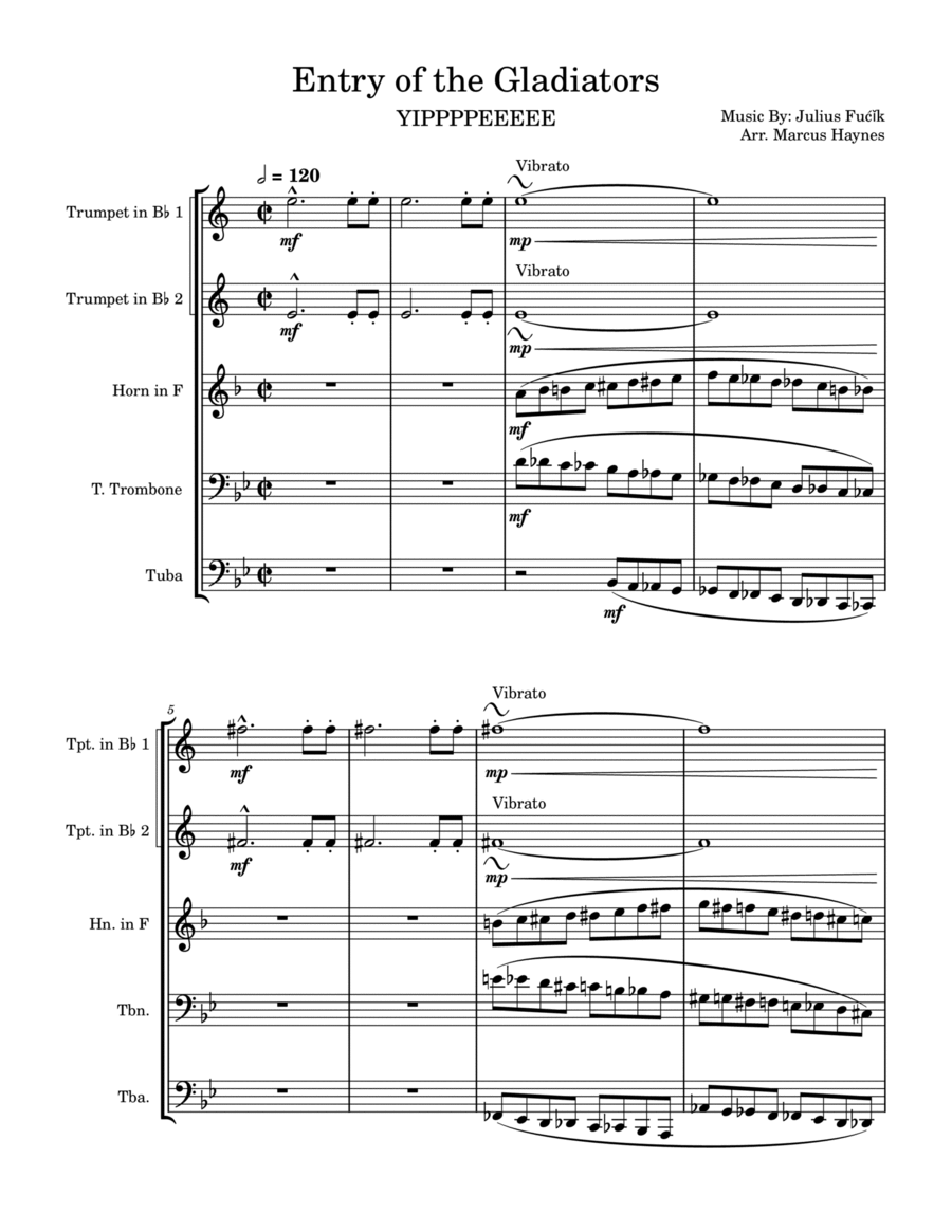 Entry of the Gladiators Brass Quintet scores gallery preview page 1