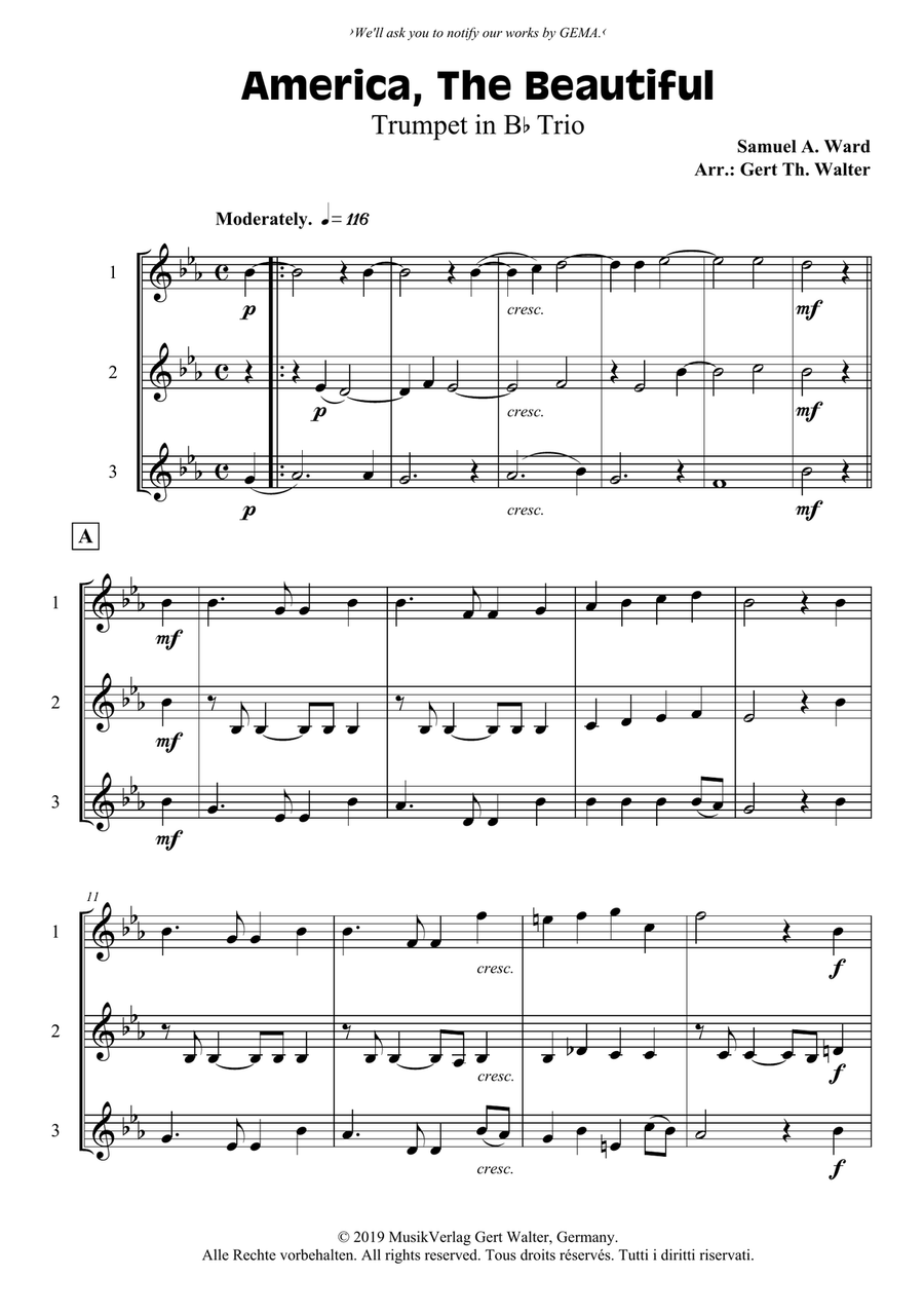 America, The Beautiful Trumpet Solo scores gallery preview page 1