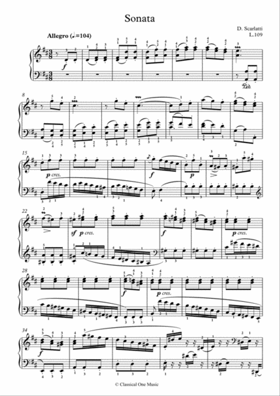 Scarlatti-Sonata in D-Major L.109 K.436(piano) Piano Solo scores gallery preview page 2