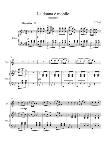 Giuseppe Verdi - La donna e mobile (Rigoletto) Trumpet Solo - Bb Key image number null