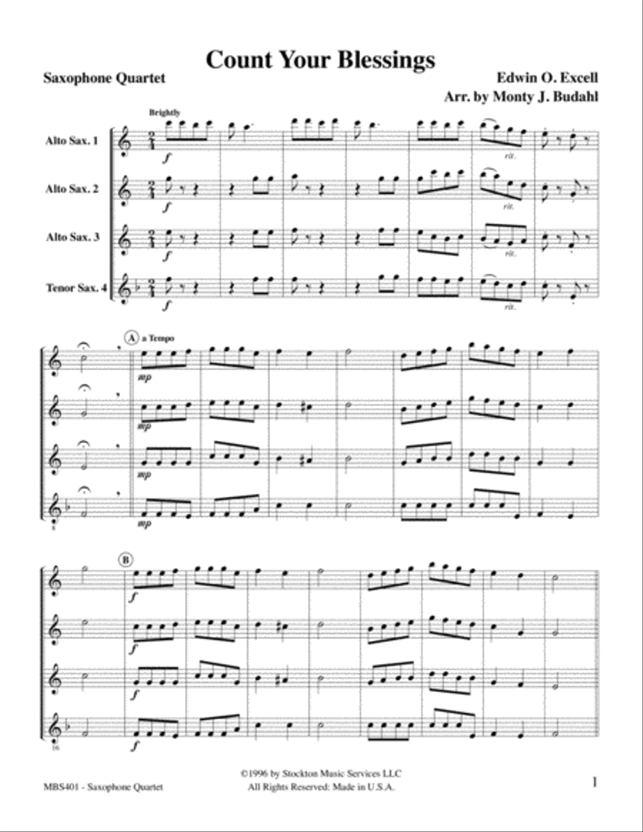 Count Your Blessings Saxophone Quartet scores gallery preview page 1