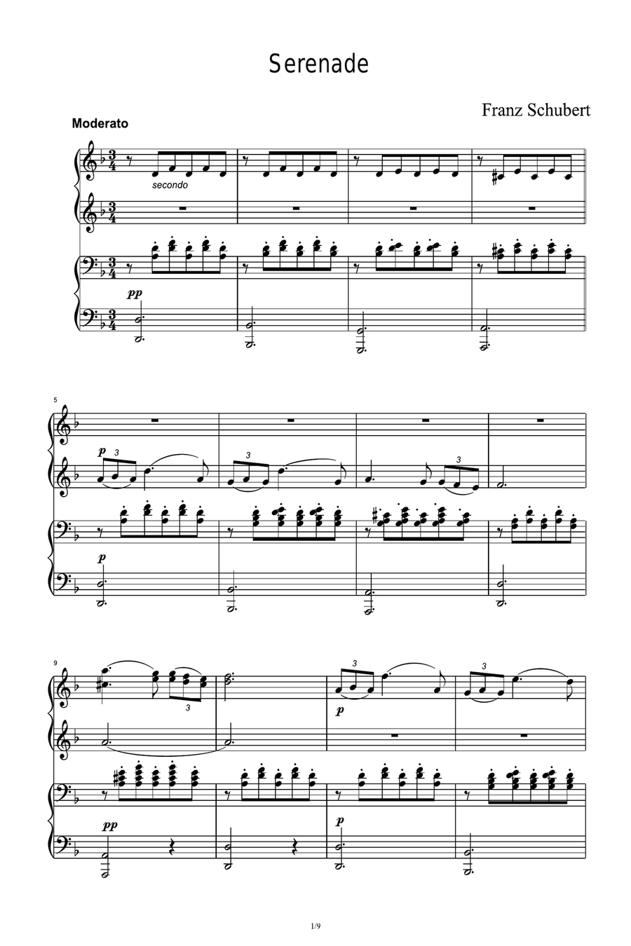 Serenade - Franz Schubert Piano Duet scores gallery preview page 1