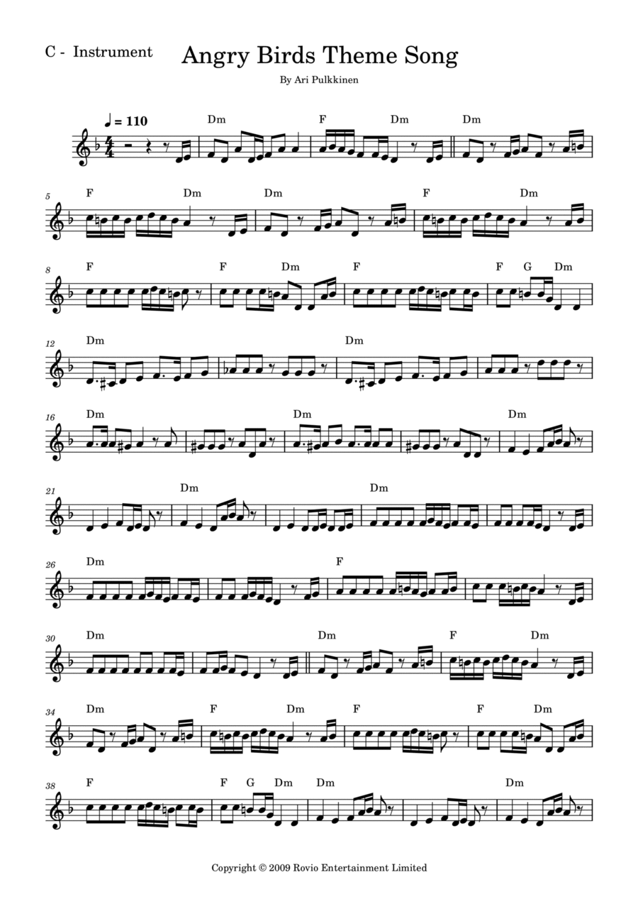 Angry Birds Theme Flute Solo scores gallery preview page 1