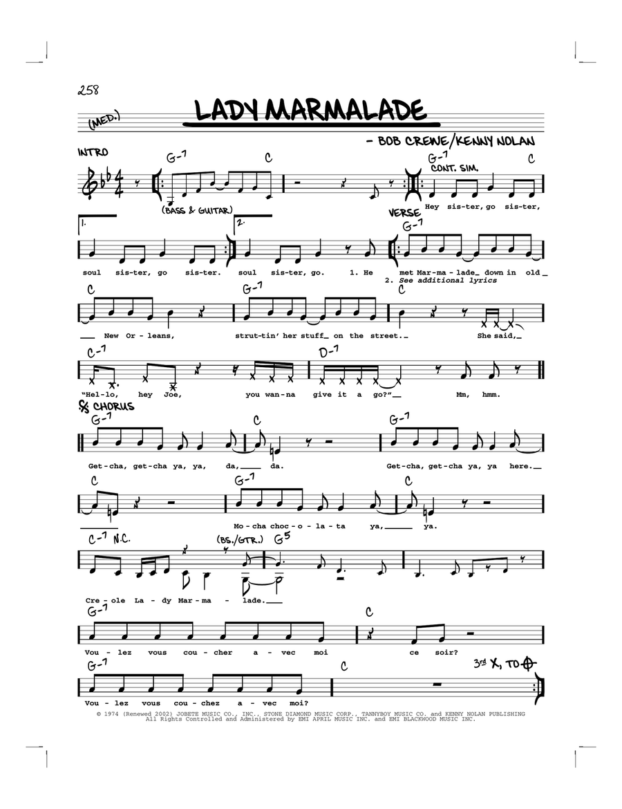 Lady Marmalade Piano scores gallery preview page 1
