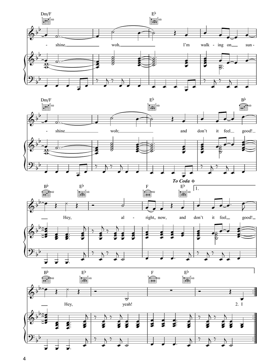 Walking On Sunshine Walking On Sunshine Piano, Vocal, Guitar scores gallery preview page 4
