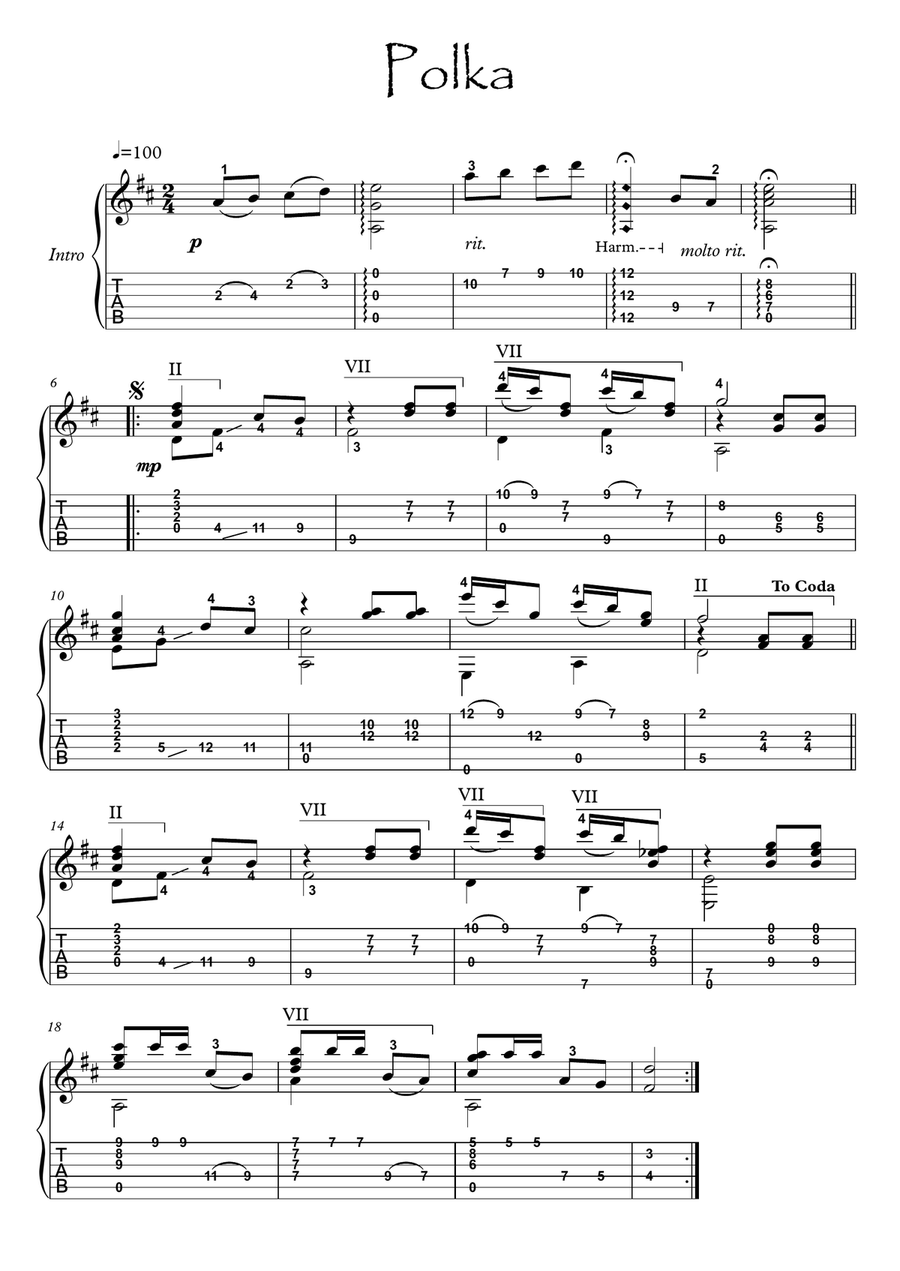 Classical guitar solo - Polka Acoustic Guitar scores gallery preview page 1