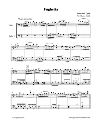 Fughetta for cello duo / duet (two cellos), a Baroque piece by Zipoli