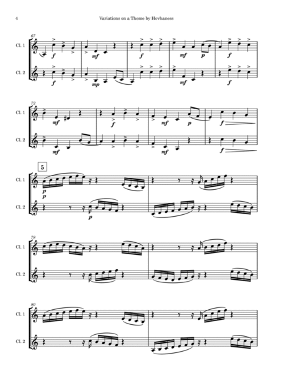 Variations on a Theme by Hovhaness Clarinet Duet scores gallery preview page 6