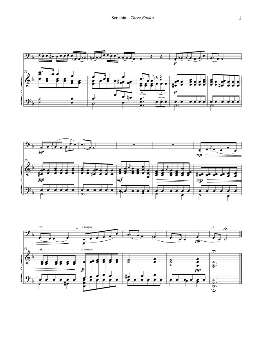 Three Etudes for Tuba or Bass Trombone and Piano Bass Trombone scores gallery preview page 3