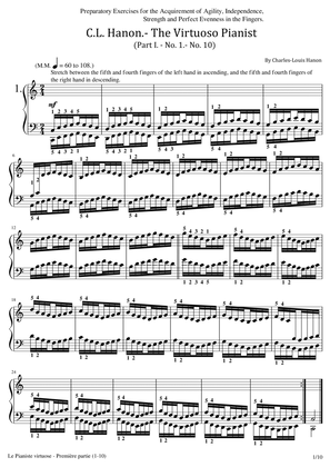 C.L. Hanon.- The Virtuoso Pianist (Part I - No. 1 - No. 10) - With Finger Number Original