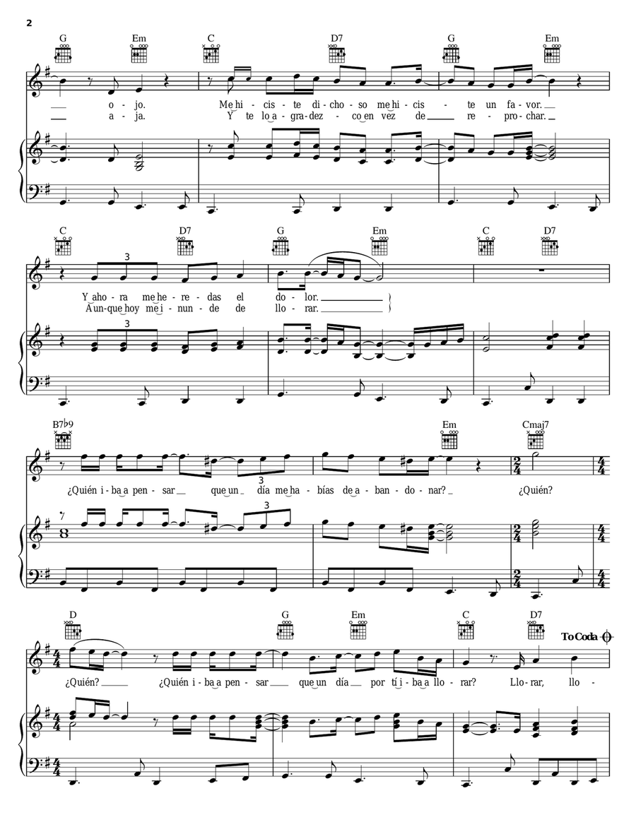 Llorar Piano, Vocal, Guitar scores gallery preview page 2