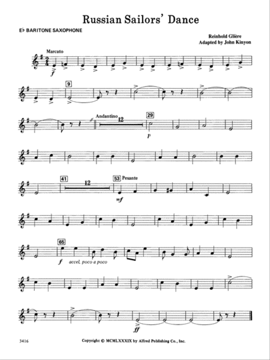 Russian Sailors' Dance: E-flat Baritone Saxophone Concert Band scores gallery preview page 1