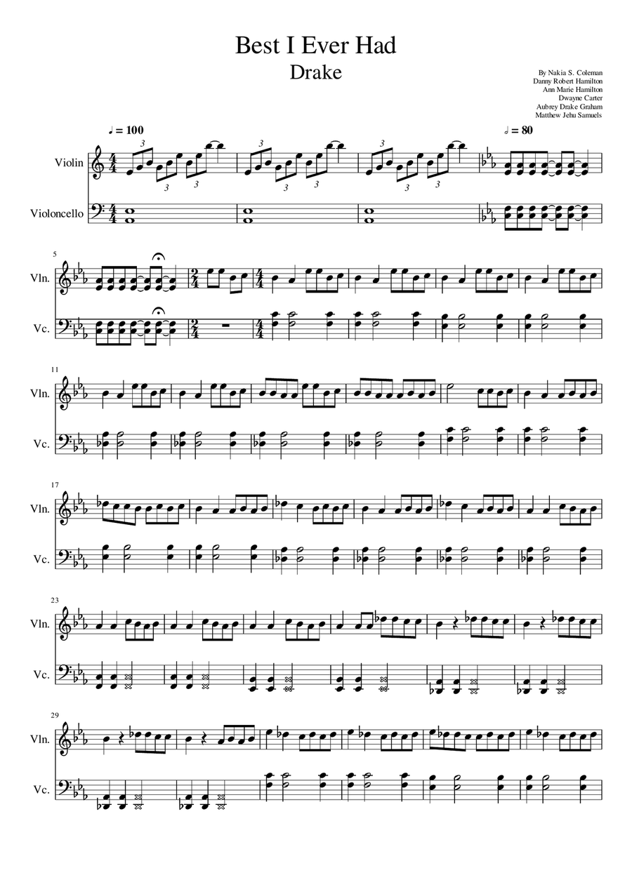 Best I Ever Had String Duet scores gallery preview page 1