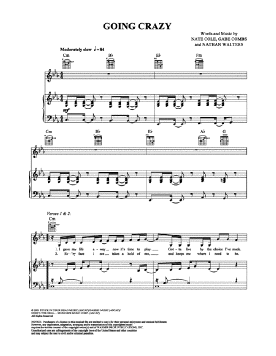Going Crazy Going Crazy Piano, Vocal, Guitar scores gallery preview page 1