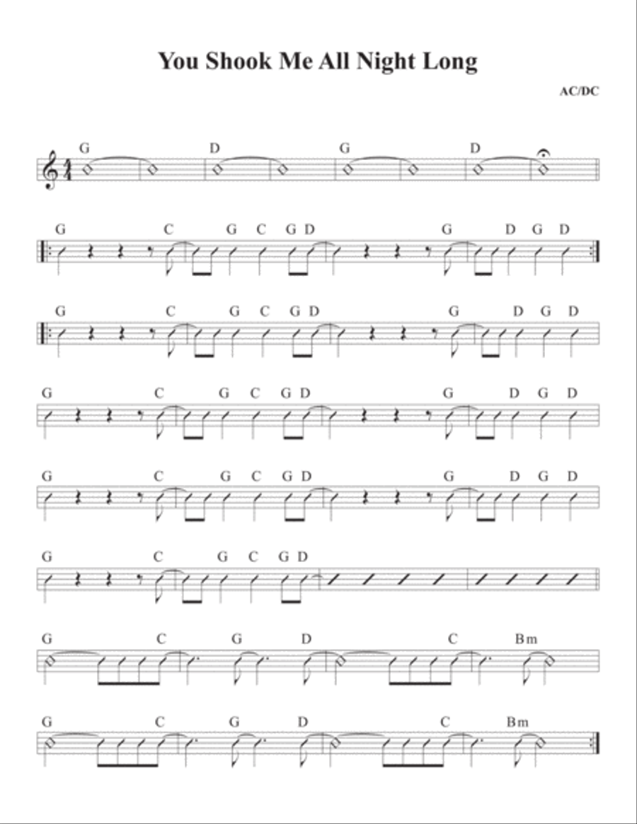 You Shook Me All Night Long Piano, Vocal, Guitar scores gallery preview page 1