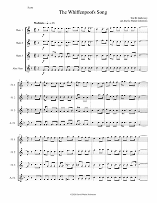 The Whiffenpoofs song arranged for flute quartet (3 C flutes and 1 alto flute)