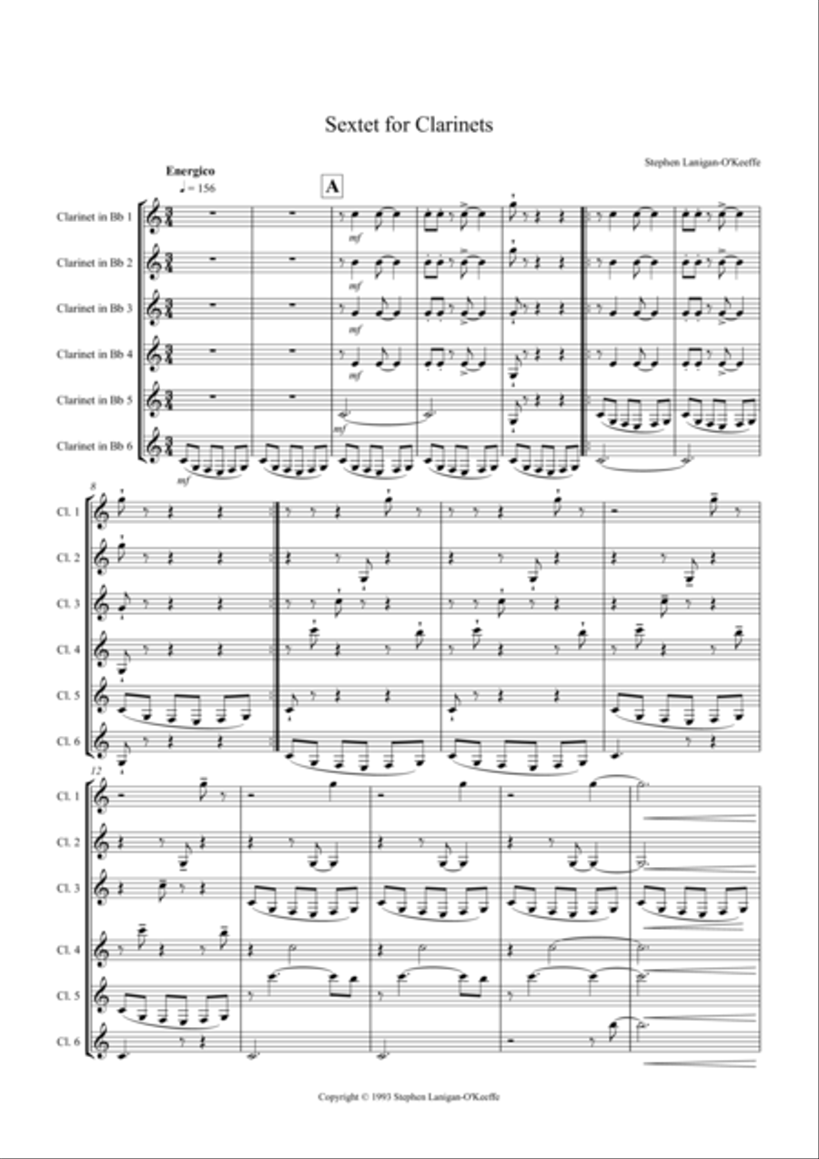 Sextet for Clarinets Sextet for Clarinets Clarinet Solo scores gallery preview page 1