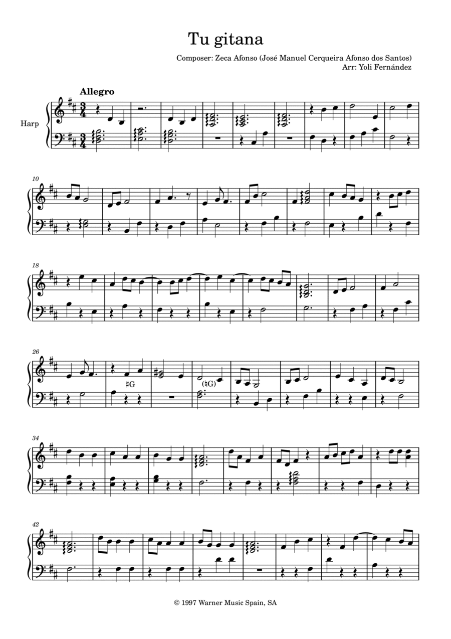 Tú gitana Celtic Harp scores gallery preview page 1